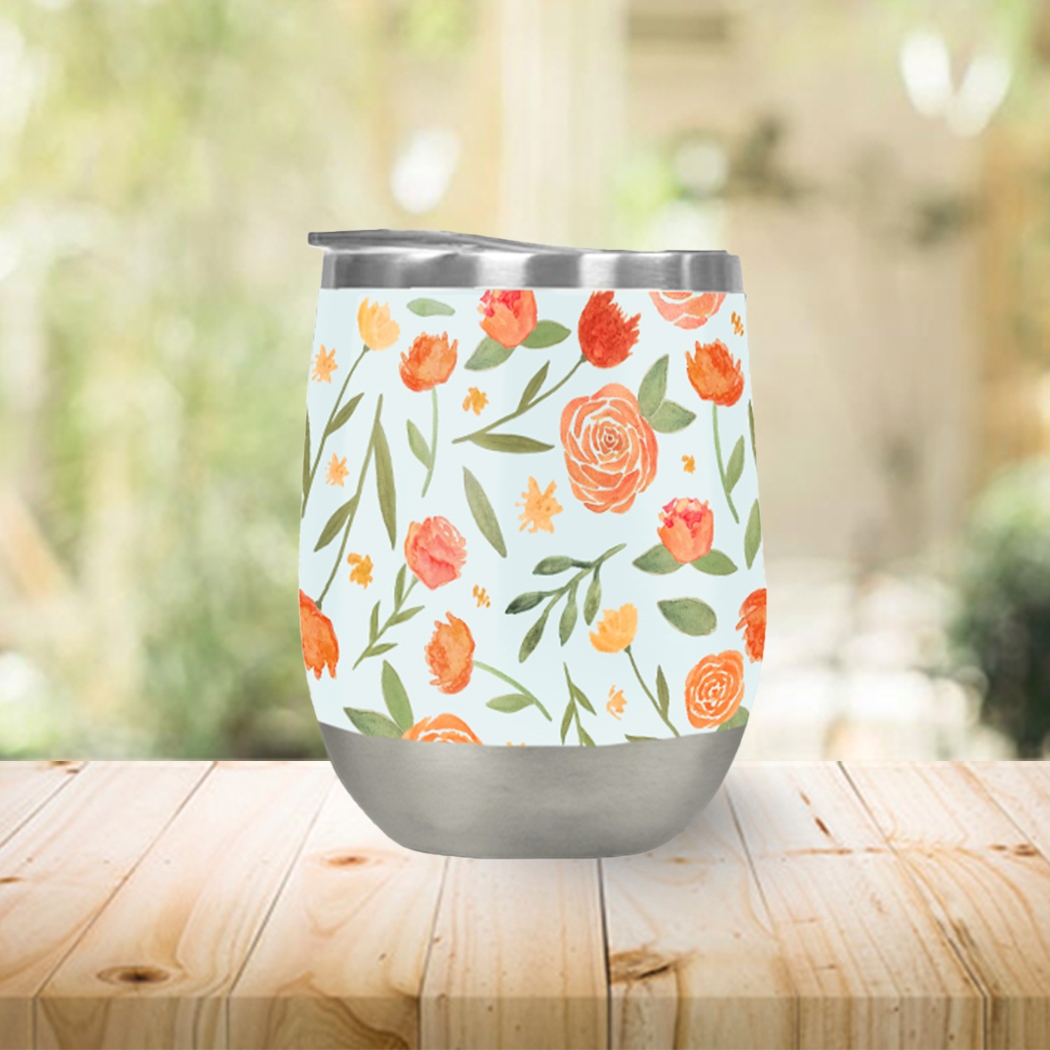 Burnt Orange Floral Wine Tumbler