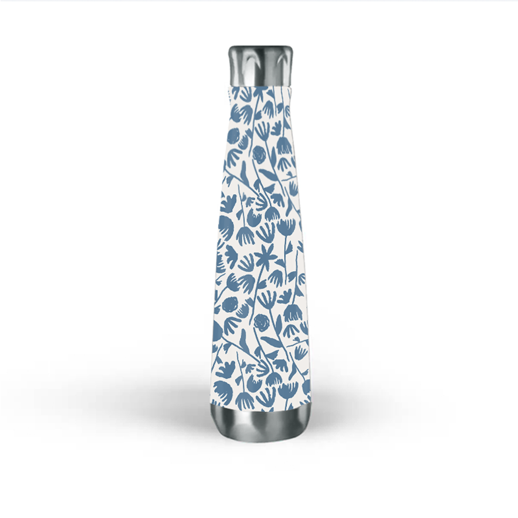 Light Blue Ink Floral Water Bottle